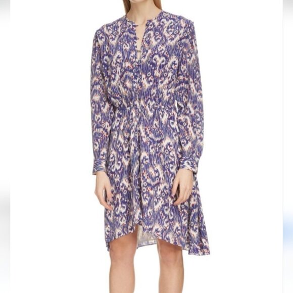 ISABEL MARANT ETOILE Shirt Dress, 38/6, Silk, Ikat print, Long sleeves, Purple - Picture 11 of 14